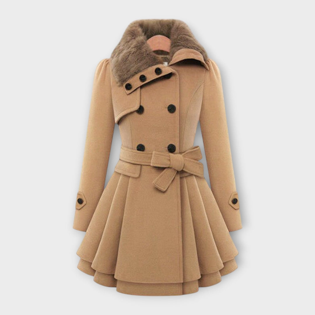 Elegant women's winter coat with luxurious faux fur collar & tailored belt. Perfect for chic ladies fashion.