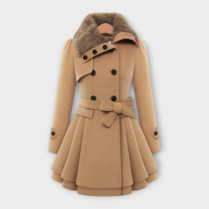 Elegant women's winter coat with luxurious faux fur collar & tailored belt. Perfect for chic ladies fashion.