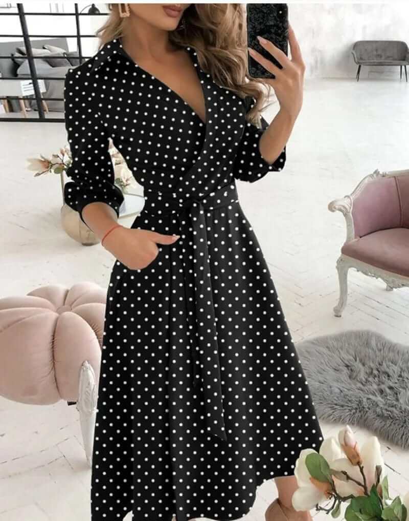 Versatile women's midi wrap dress, perfect for elegant occasion wear, cocktail, or formal events.