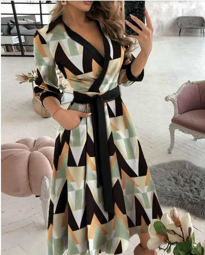 Flattering wrap midi dress for women, elegant design suitable for cocktail, formal, & evening wear.