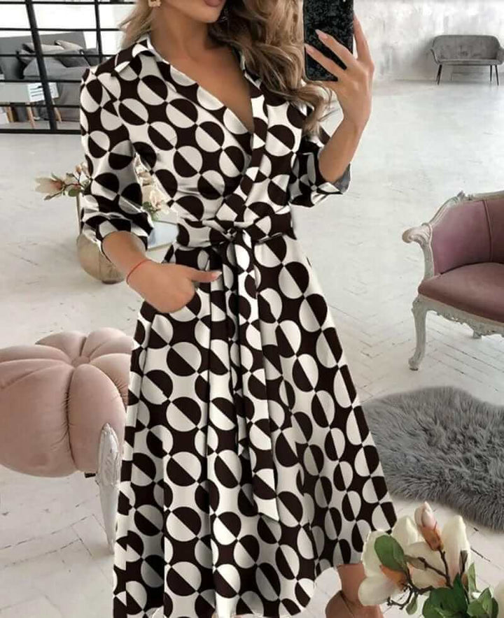 Flattering & versatile women's elegant wrap midi dress, ideal for evening and formal events.
