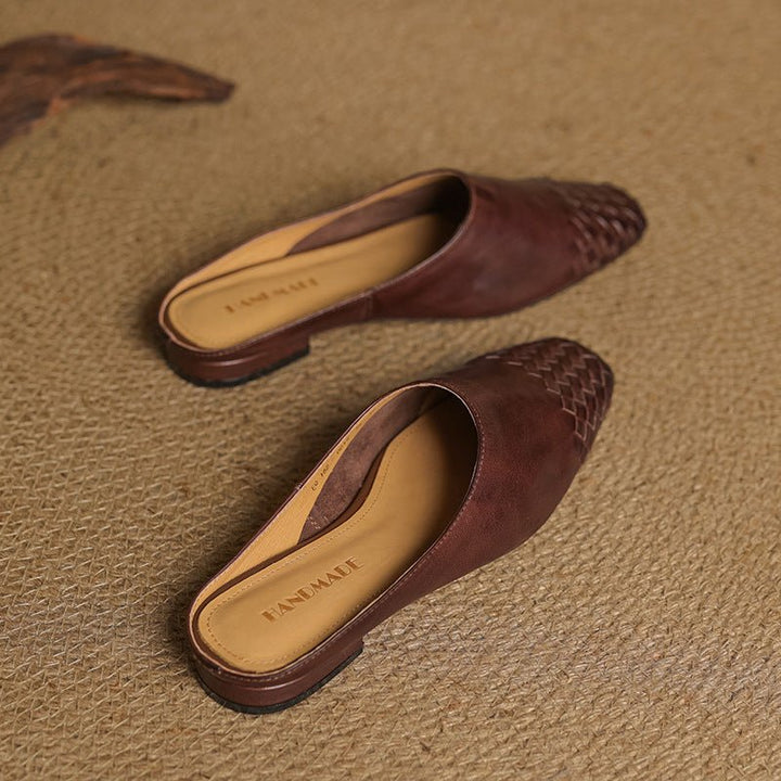 Comfortable women's fashion: woven square-toe mules designed for versatile and elegant wear.