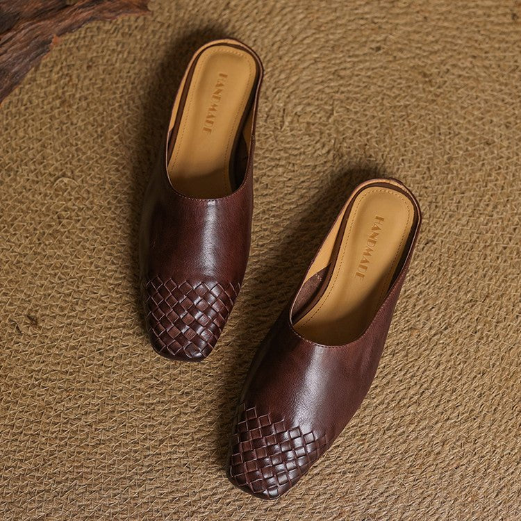 Elegant everyday women's footwear: woven mules with a stylish square toe for modern fashion.