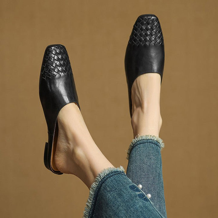 Versatile women's slip-on mules, comfortable and chic with a unique woven square toe design.