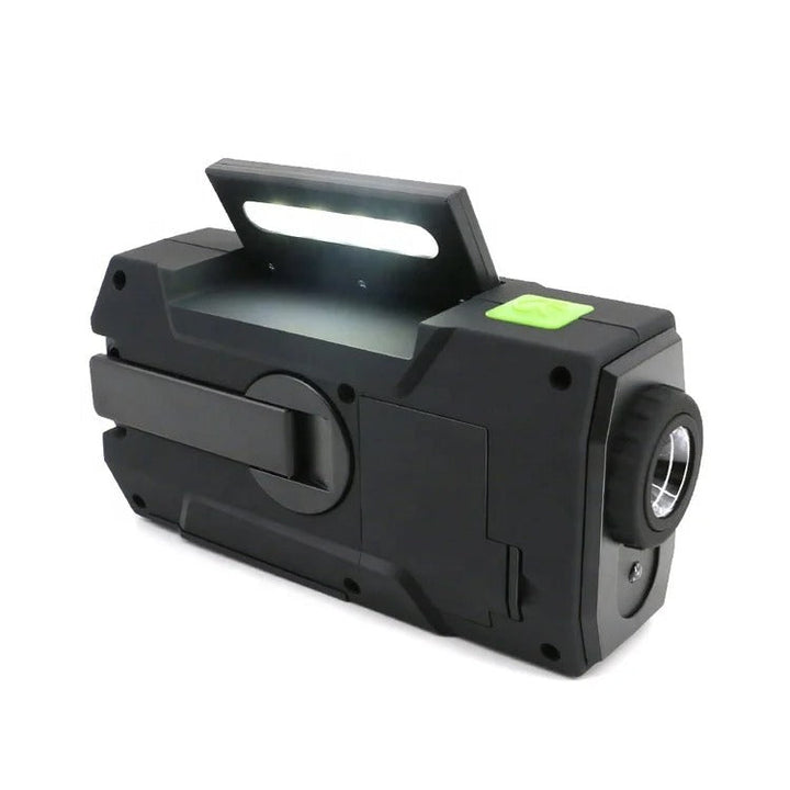 Compact emergency weather radio, power bank & flashlight. A crucial piece of survival gear for any situation.