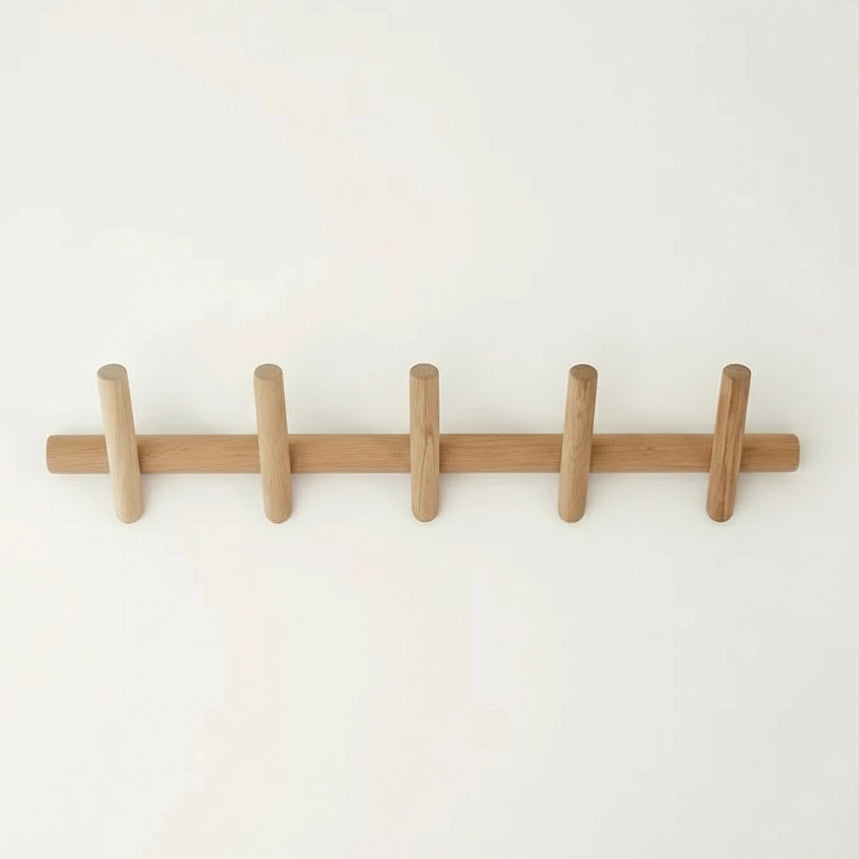 Modern entryway organizer: space-saving wall rack with 5 hooks for coats, hats, & hallway storage.