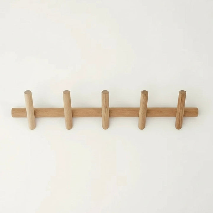 Modern entryway organizer: space-saving wall rack with 5 hooks for coats, hats, & hallway storage.