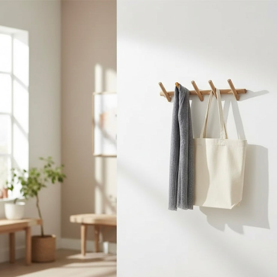 Functional wall-mounted coat rack with 5 storage hooks, ideal for entryway organization & minimalist decor.