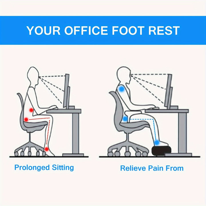 ErgoFoam ergonomic footrest with supportive memory foam, designed for maximum office comfort and foot relaxation.