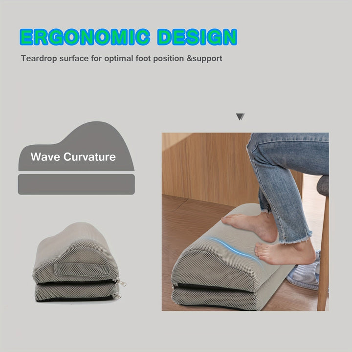 Premium ErgoFoam memory foam footrest, ideal desk accessory for ergonomic support, comfort, and a healthier workspace.