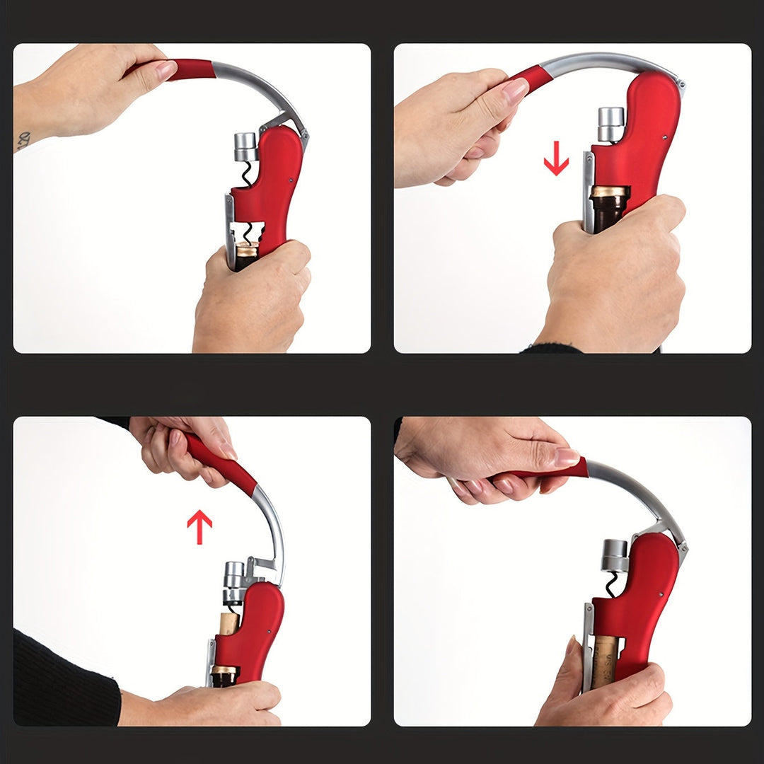 Durable black ergonomic wine opener. Essential bar tool & kitchen gadget for quick & safe wine bottle opening.