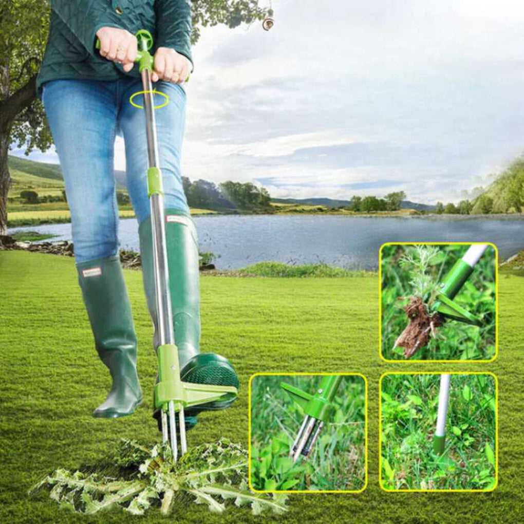 Ergonomic garden weed puller with 39.4-inch long handle for back-saving root removal.