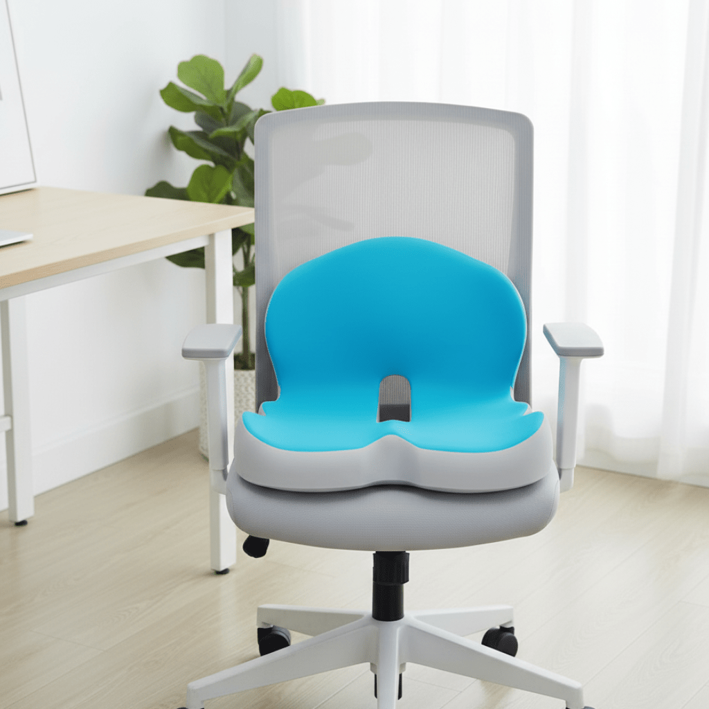 Ergonomic memory foam seat cushion for office chair, providing back and hip pain relief.