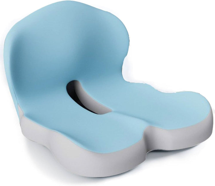 U-shaped memory foam seat cushion, specifically designed for coccyx and hip support.