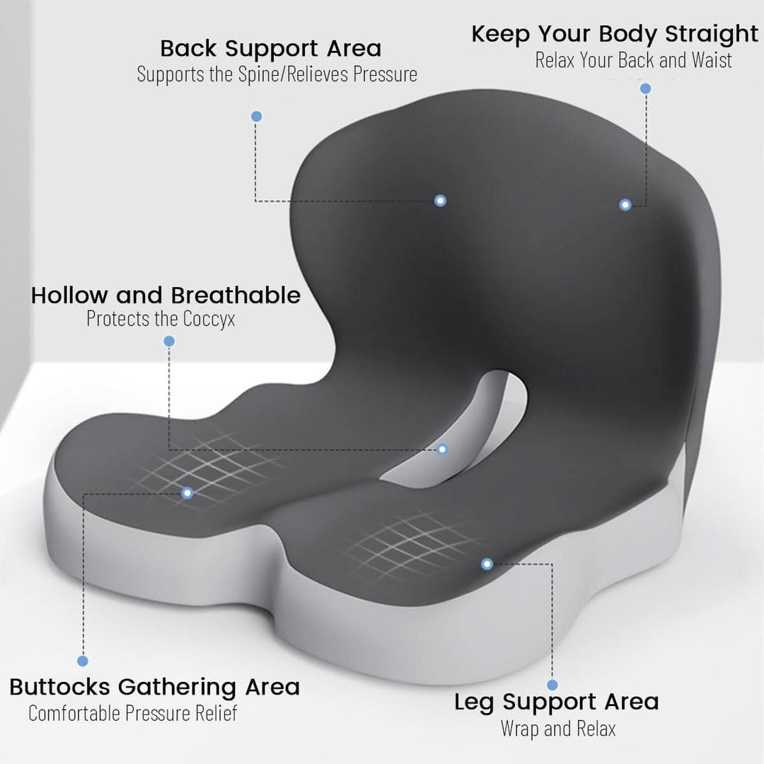 Anti-slip memory foam ergonomic seat cushion, ideal for office and home use.