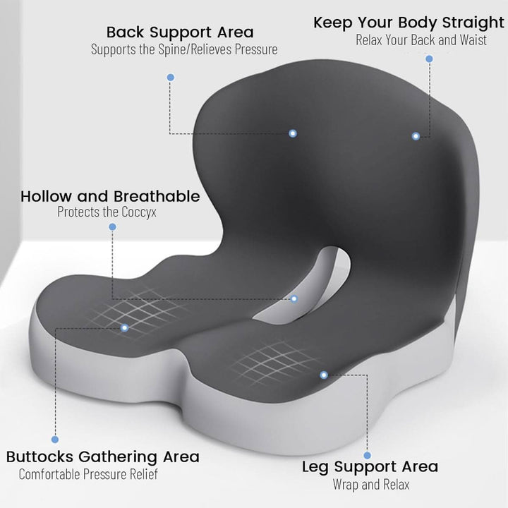 Anti-slip memory foam ergonomic seat cushion, ideal for office and home use.