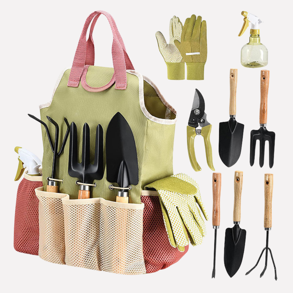 Essential alloy steel garden tool set for outdoor plant care: weeding, planting, pruning hand tools.