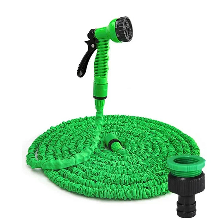 Lightweight expandable garden hose with spray nozzle, easy for anyone to use for home garden watering & cleaning.