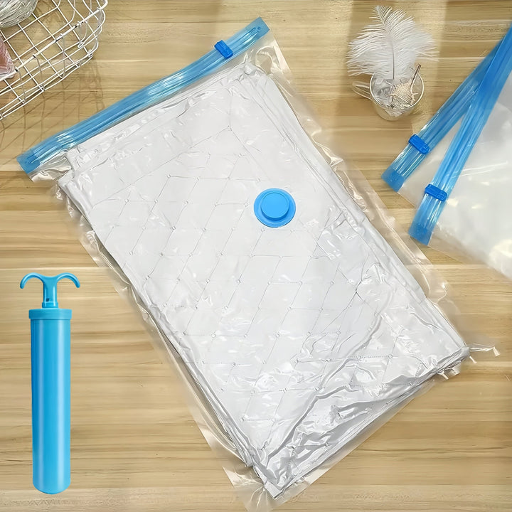 Extra large vacuum storage bags maximizing closet space for efficient home organization.