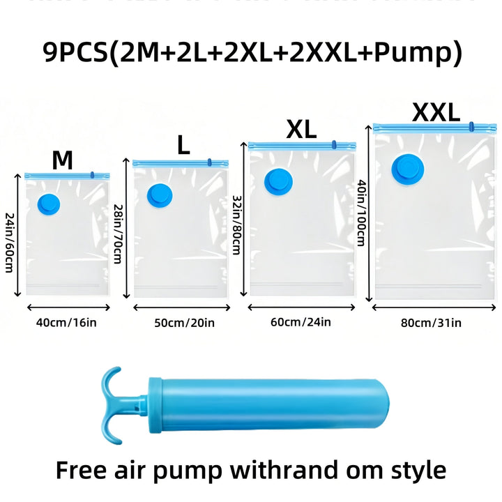 Extra large vacuum storage bags reducing bulky bedding volume significantly for more space.