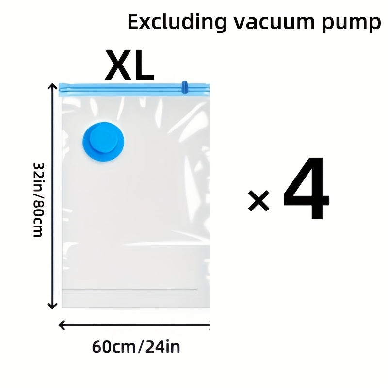 Extra large vacuum storage bags with pump for quick and easy clothing compression.