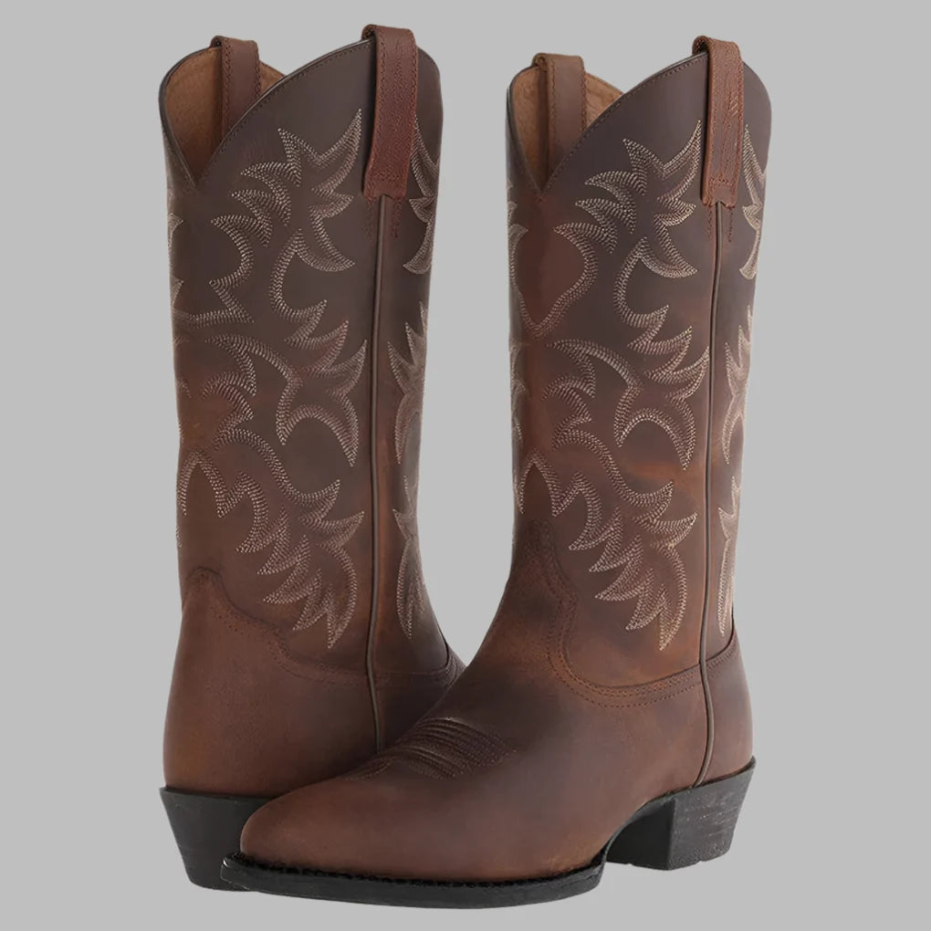 Fashionable men's brown western ankle cowboy boots, ideal for casual or smart-casual everyday style and comfort.