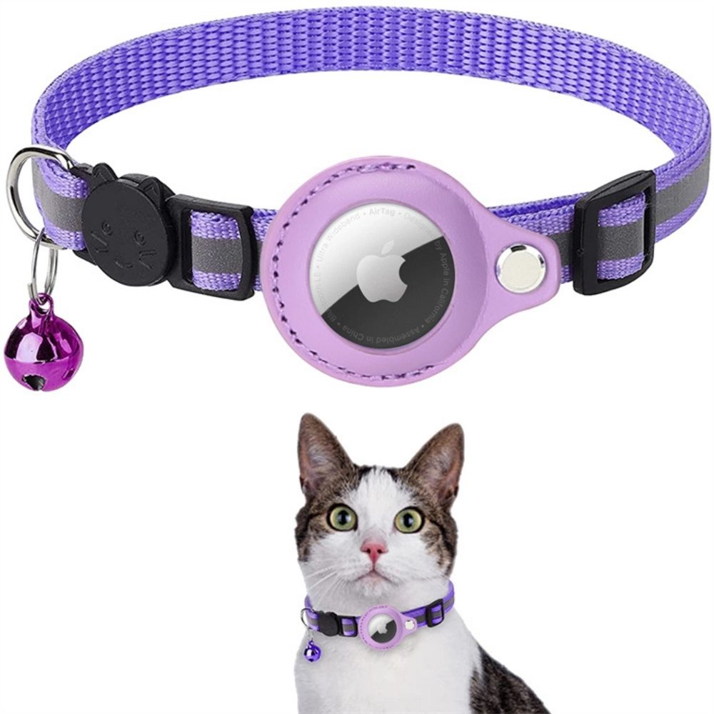 Durable nylon reflective cat collar featuring GPS tracking & quick release.