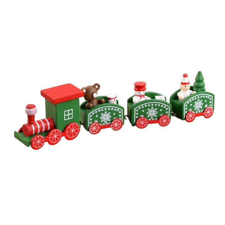 Brightly painted wooden Christmas train, a festive home decoration & delightful kids' gift for the holidays.