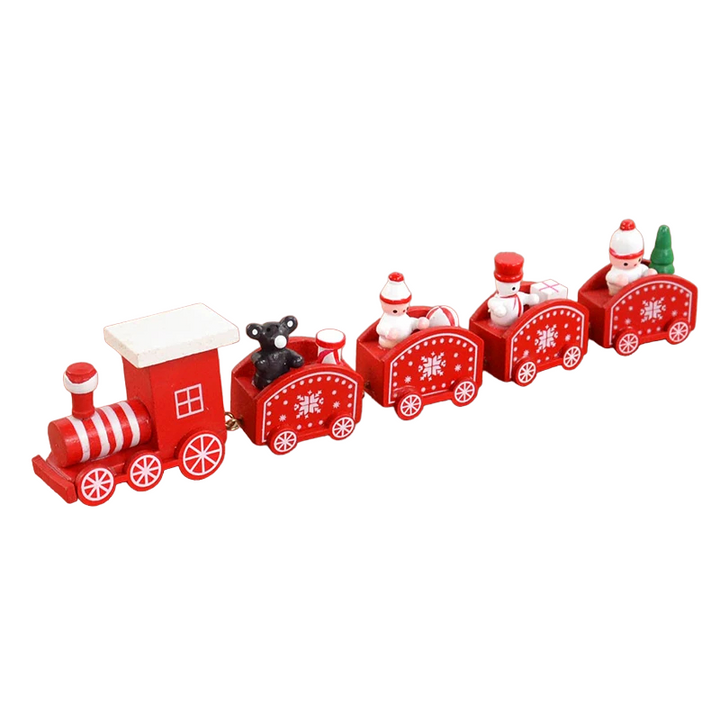 Collectible wooden Christmas train, a festive seasonal decoration & a beloved children's toy for holiday cheer.
