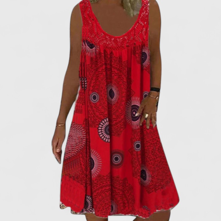 Comfortable A-line Boho Summer Dress for women, featuring a colorful ethnic print, ideal for travel.
