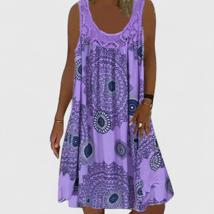 Soft, comfortable women's Boho Summer Dress with a unique ethnic pattern; perfect casual vacation wear.