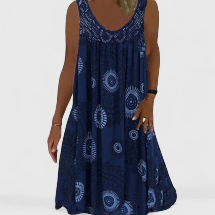 Relaxed fit A-line women's Boho Summer Dress, flowy & comfortable with a charming ethnic print.