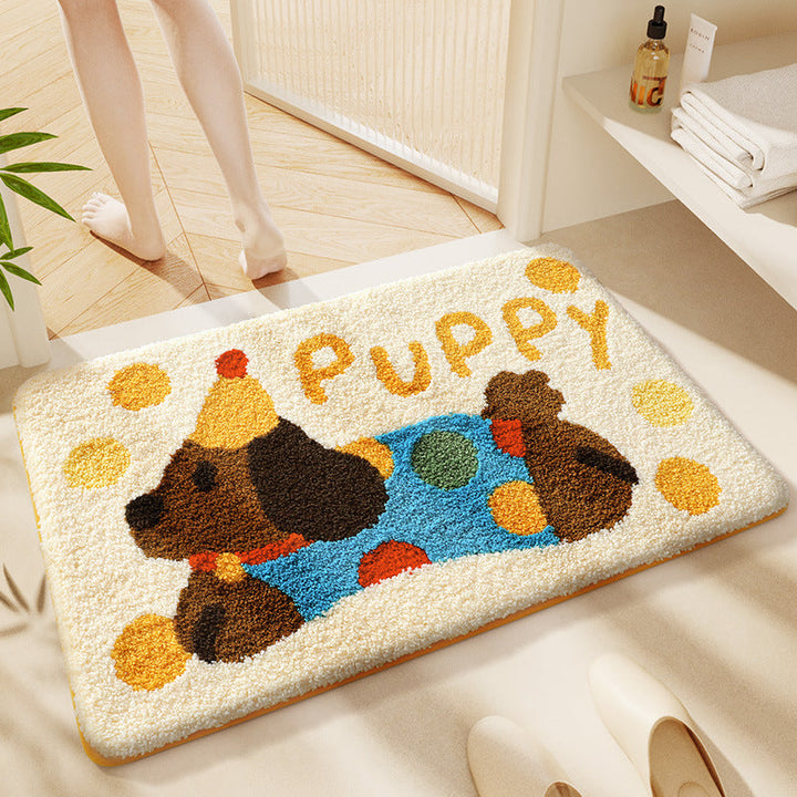 Easy-care cat-themed washable mat, soft plush material for bathroom, kitchen, or pet area.