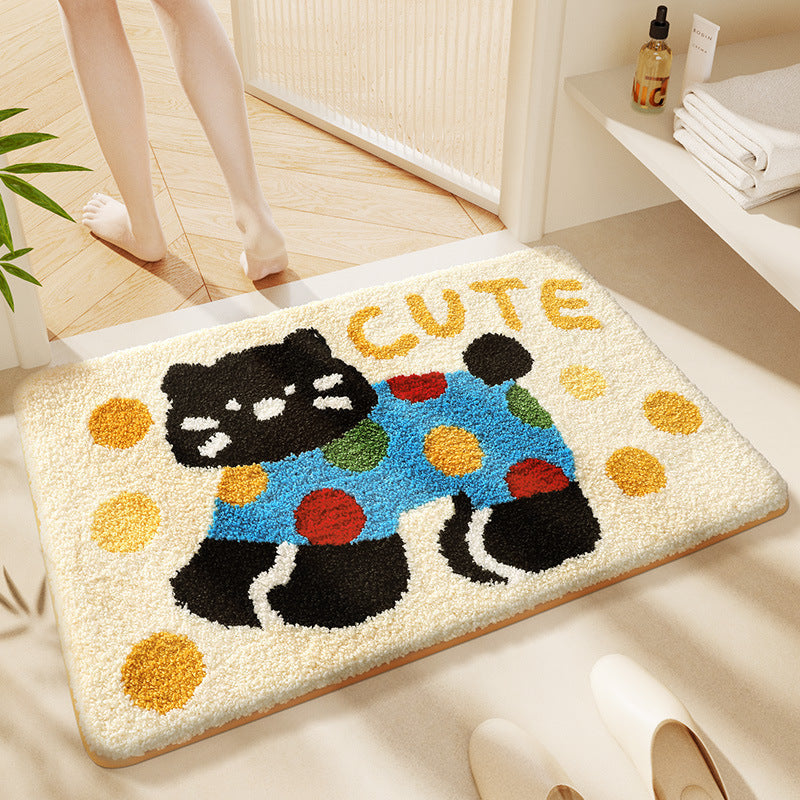Super soft absorbent plush cat bath mat, non-slip for bathroom, kitchen, or entryway.