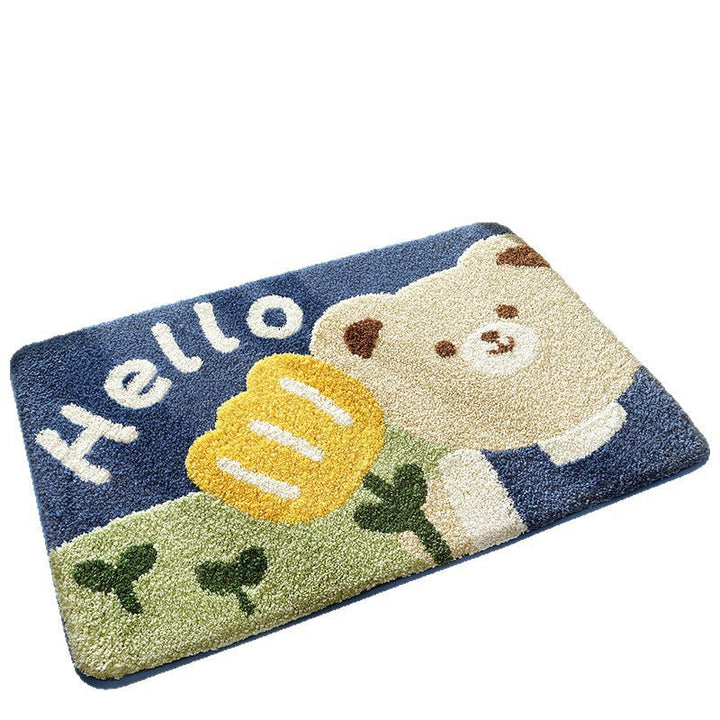 Adorable cat-shaped plush mat, perfect home decor accent for a playful bathroom or kitchen.