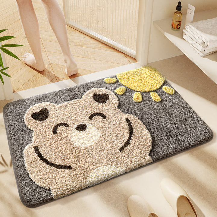 Cozy cat animal floor mat, durable plush for bathroom, bedroom, or entryway comfort.
