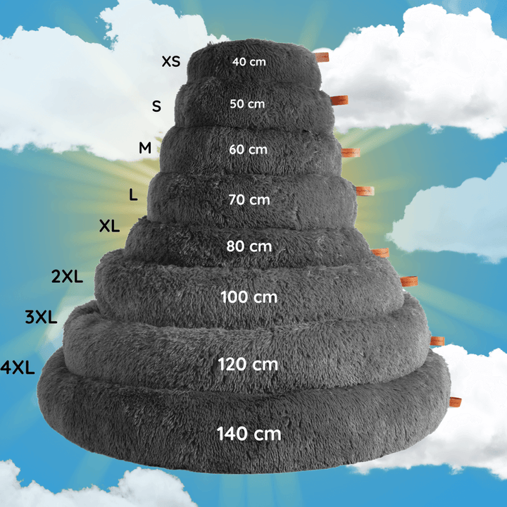 Fluffy donut dog bed for calming anxiety & deep sleep. Soft faux fur pet bed, round design for comfort.