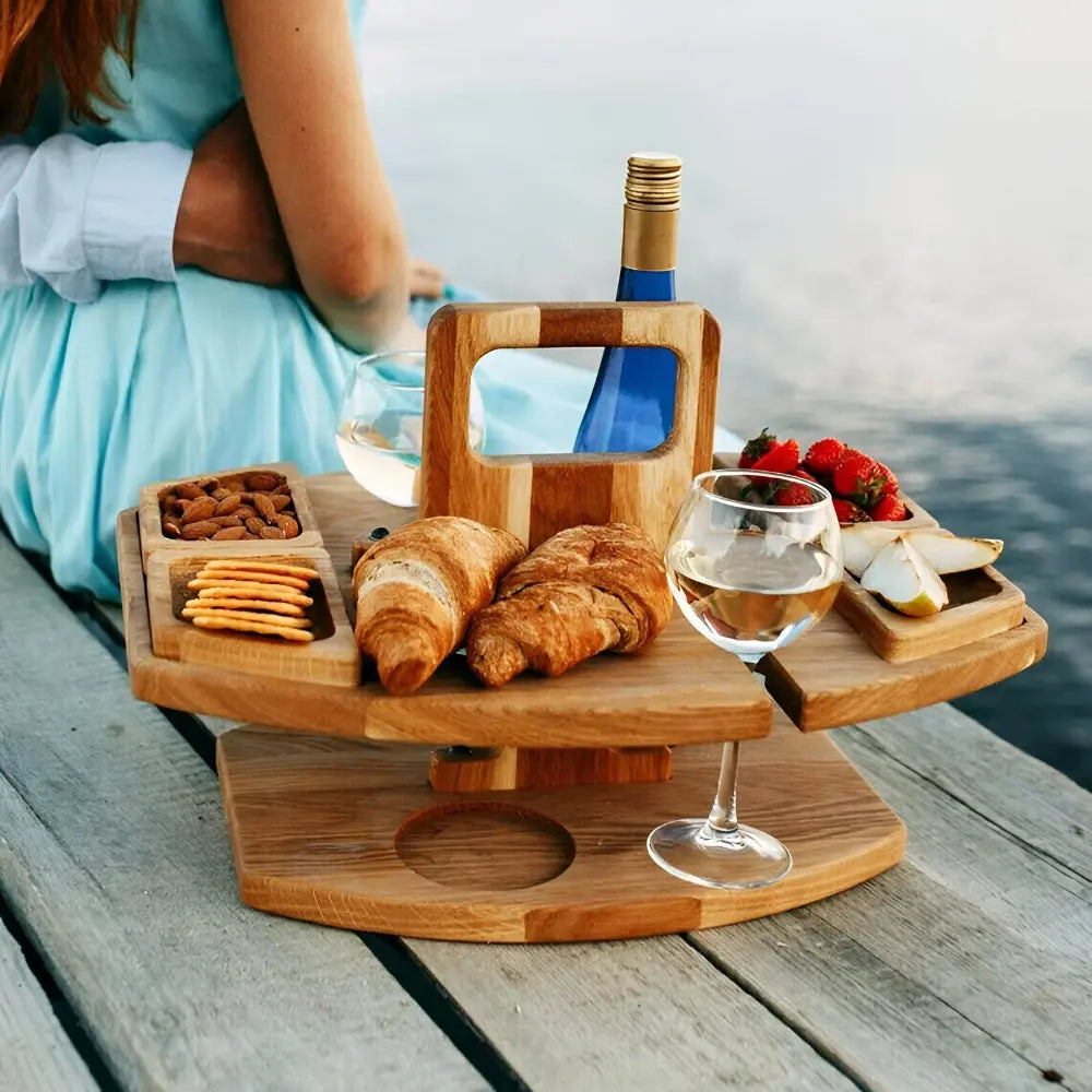 Portable wooden foldable picnic table, perfect for camping, beach trips, and garden entertaining.