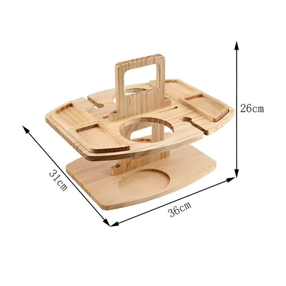Enjoy outdoor dining with this foldable wooden table, perfect for picnics with wine and snacks.