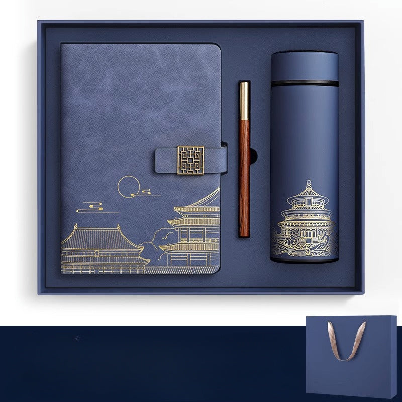 Premium Forbidden City collection: Notebook, pen, & insulated bottle, an exquisite and unique luxury business gift.