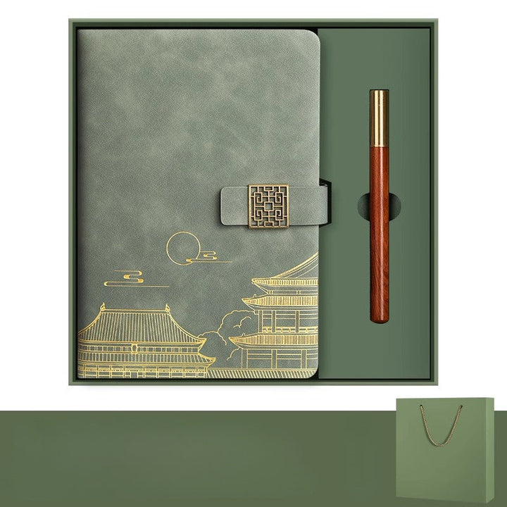 Luxury Forbidden City office gift set: sophisticated notebook, pen, and insulated thermos bottle in elegant box.