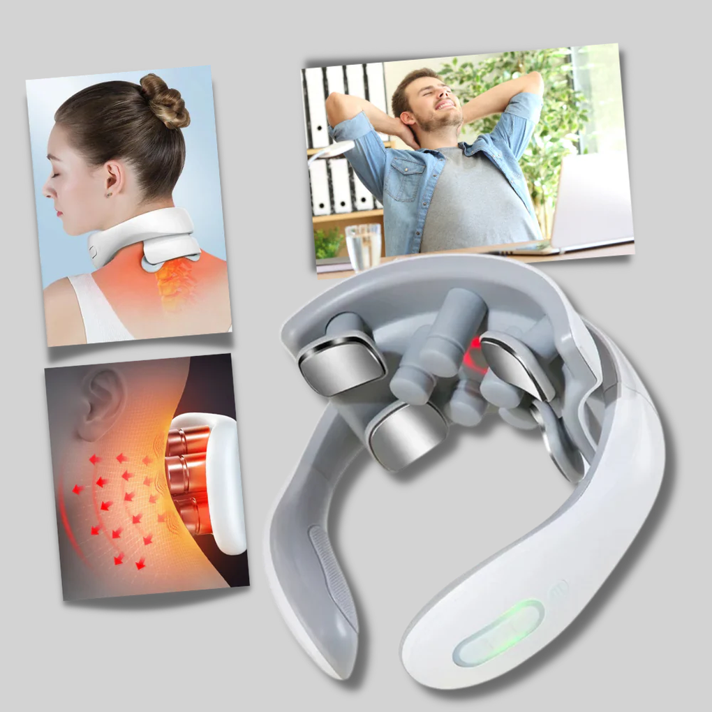 Ergonomic four-head electric massager for comfortable neck & shoulder muscle pain and tension relief.