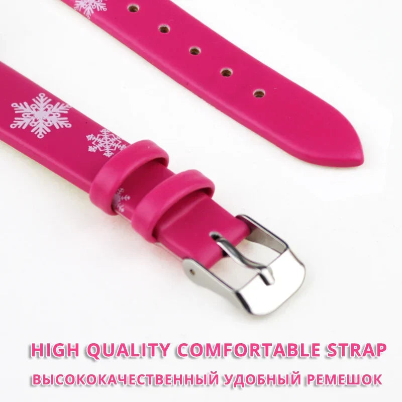 Girls' Princess Elsa character watch featuring a durable leather band, ideal for learning to tell time.