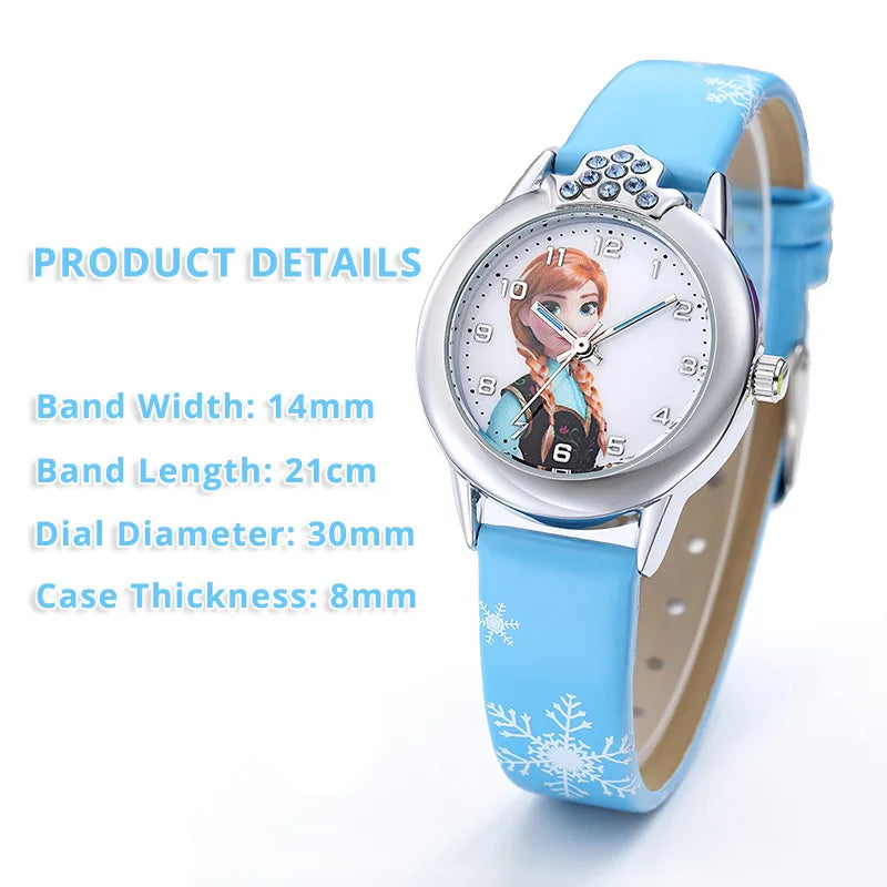 Children's Frozen Elsa watch with comfortable leather band, a charming time teller for young princesses.