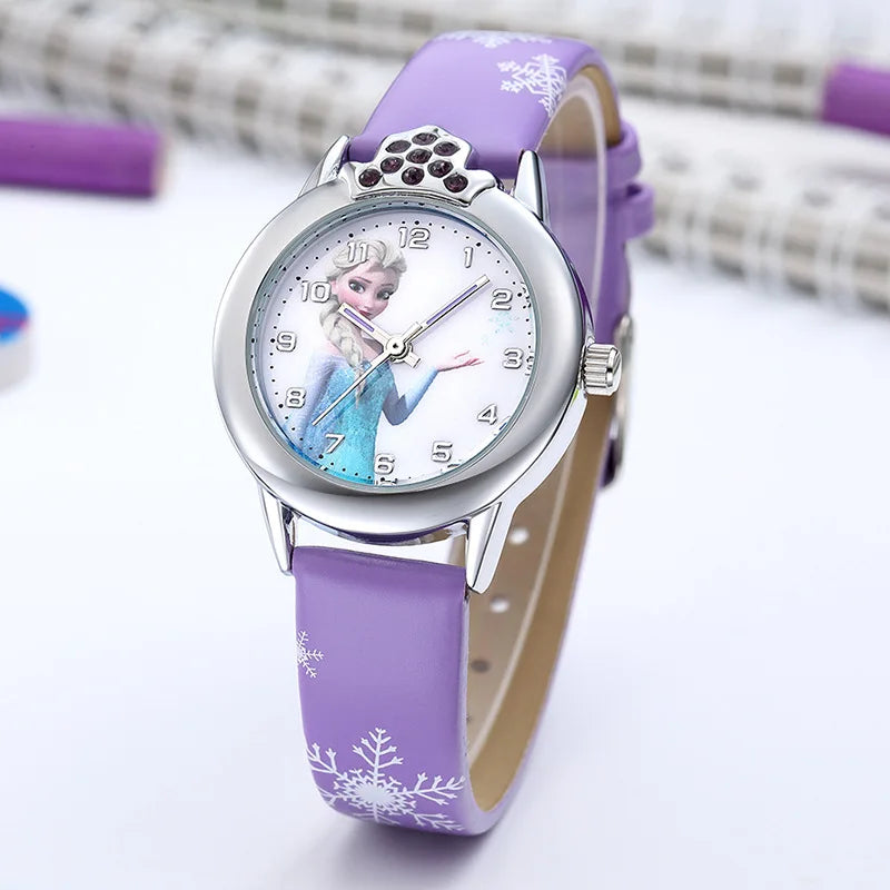 Disney Frozen Elsa girls watch, character design, genuine leather strap, stylish and functional.