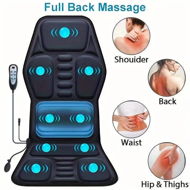 Full back massage cushion with heat therapy, perfect for muscle relief & relaxation at home.