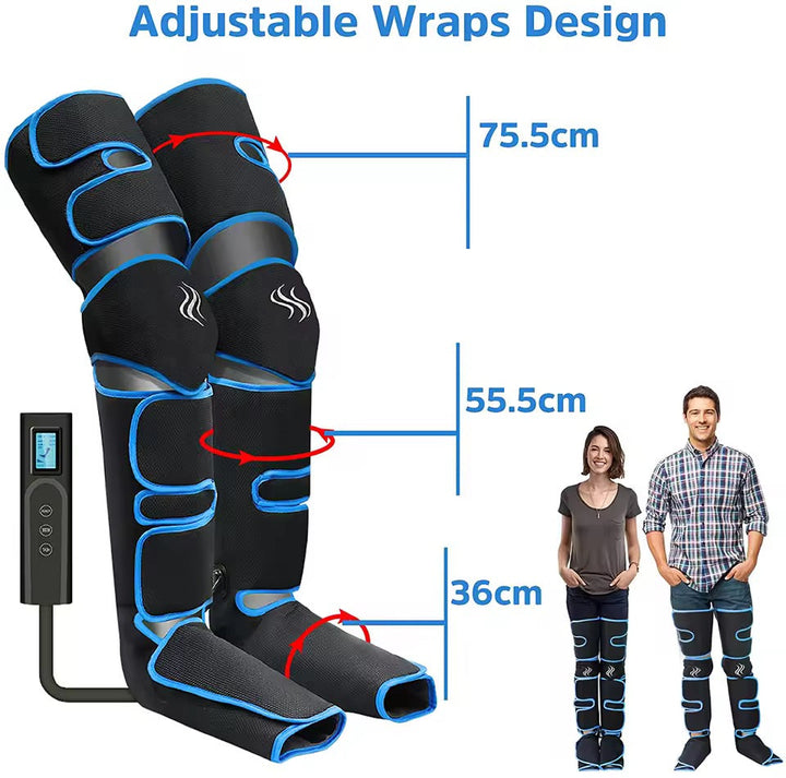 Cordless, portable full leg massager with heat and air compression for on-the-go relief.