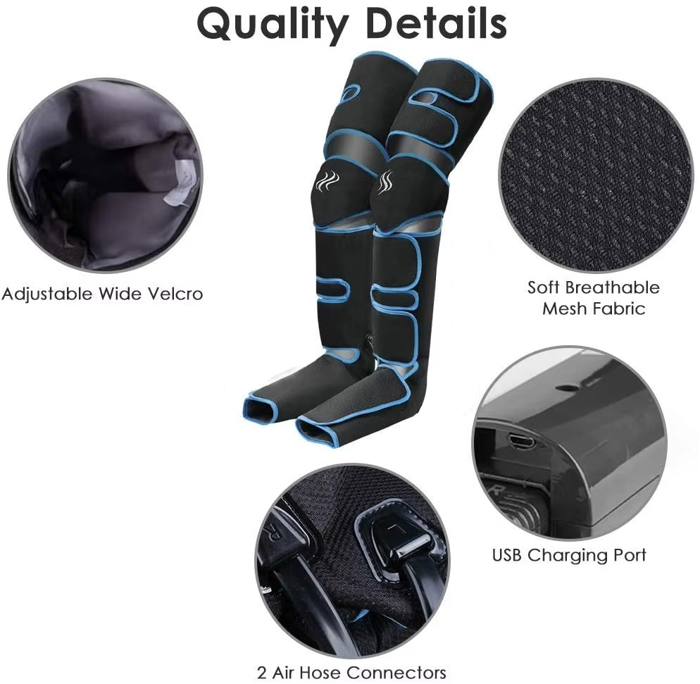 Wellness leg therapy massager with heat, air compression & 6 modes for relaxation.