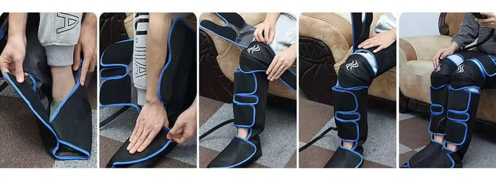 Portable full leg compression massager with heat & 6 modes for effective pain relief.