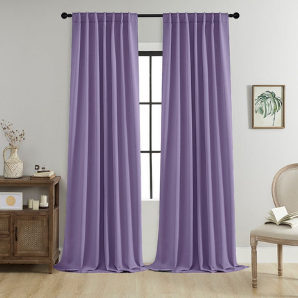 Full-length black thermal blackout curtains for bedroom or living room, enhancing privacy & comfort.